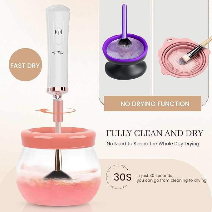 RICRIS Electric Makeup Brush Cleaner and Dryer Machine - Super Fast Clean and Dry Make Up Brushes - Automatic Cosmetic Brush Spinner Washer Tools