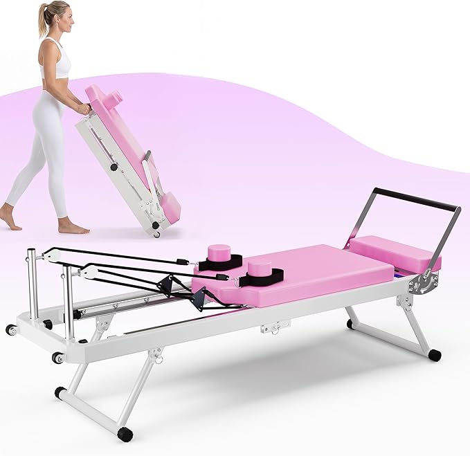 Pilates Reformer Machine, Foldable Pilates Equipment for Home Use and Gym Workout, Adjustable Resistance, 330 lbs Weight Capacity, for Advanced and Beginners Users