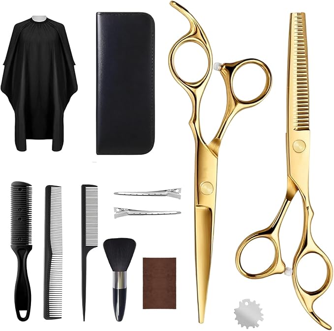 Hair Cutting Scissors Shears Kits, Barber Hair Cutting Scissors Thinning Shears Sharp Blades Hairdresser Haircut for Women/Men/Kids,and Home Use Premium 12 Pcs Professional Hairdressing Scissors