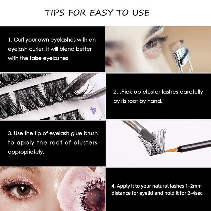 Cluster Lashes 72 Individual Lashes Clusters Eyelash Extensions False Eyelashes DIY Lash Extension Kit Reusable False Eyelashes Natural Look Mix 10-16mm-DM06