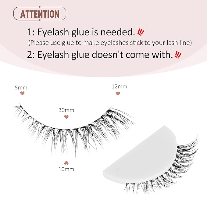Onlyall Short Natural Eyelashes Natural Fake Lashes Clear Band Lashes False Eyelashes Wispy Lashes Natural Eyelashes 12mm Lashes H24