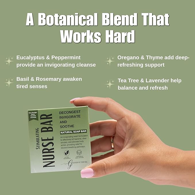 Nurse Bar – Herbal Soap for Sinus, Cold, Flu & Allergy Comfort | Eucalyptus, Peppermint & Moringa | Natural, Soothing, Handcrafted Body Bar