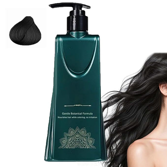 Mild Formula Long Lasting Hair Dye Set, Plant Extracts Hair Color for Gray Coverage, Herbal Hairs Dyes, Nourishing, Natural, Long-Lasting Shampoo 210ML (Natural Black)