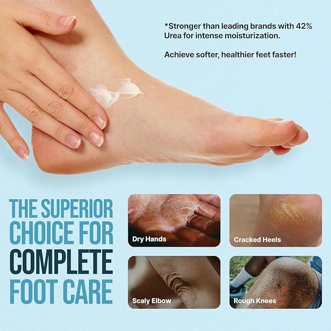 Free Life Labs - Urea Cream for Feet - Maximum Strength 42% Foot Cream for Calluses and Dry Feet - Free Pumice Stone and Brush - Shea and Mango Butters-Paraben Free-Fragrance Free- 4oz.
