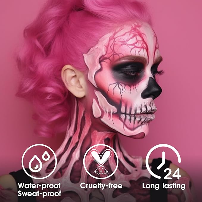 BADCOLOR Pink Face Body Paint Stick, Cream Blendable Full Coverage Eye Black Facepaints for Adult, Professional Hypoallergenic Face Painting Kit for Halloween Special Effects Cosplay Party
