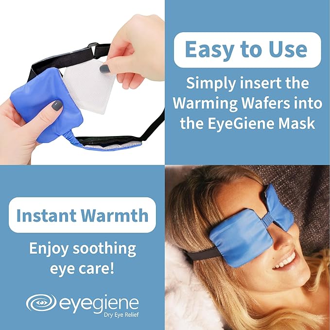 EYEGIENE System - Self Heating Eye Mask – Warm Compress for Eyes, Multi-Use Heat Treatment for Dryness, Fatigue, Styes, Blepharitis, Portable Heated Eye Mask for Dry Eyes, 10 Pair Wafers & 1 Mask