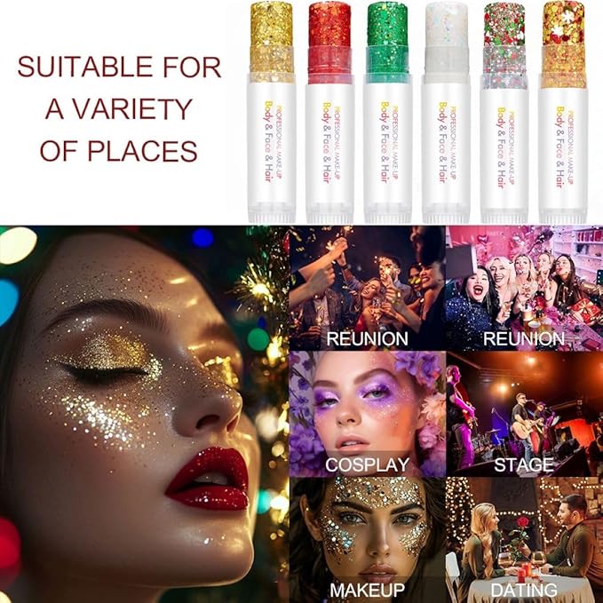 Green Body Glitter Stick, Holographic Sparkling Neon Outfit Singer Concert Music Rave Festival Accessories Face and Body Glitter Gel Makeup.