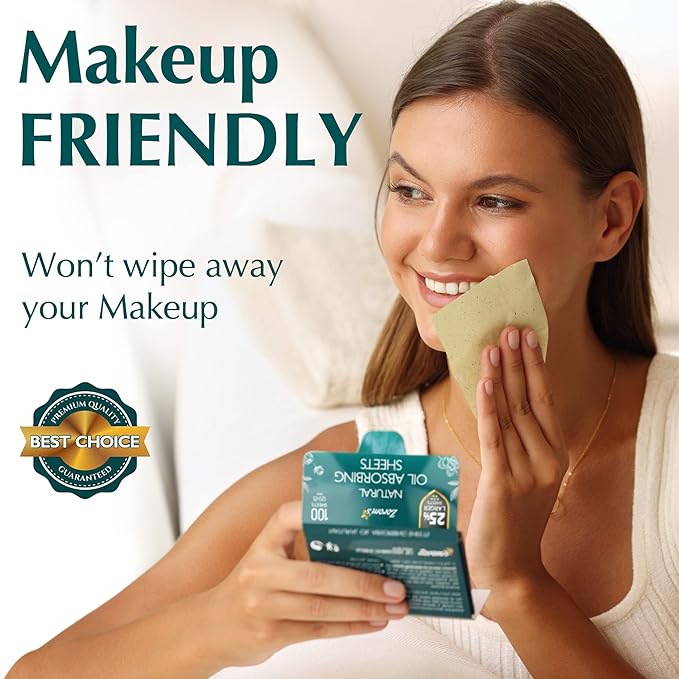 Natural Green Tea Oil Blotting Sheets for Face - 25% Larger - 3pk/300 Makeup Friendly Blotting Papers for Face - Easy Dispensing Oil Absorbing Sheets