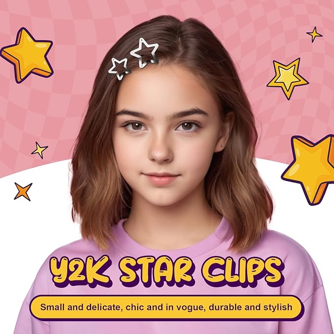 50 Pcs Metal Star Hair Clips Silver, Rave Y2K Accessories for Women Girls Teens, Small Cute Fashion Kawaii Snap Hair Pin Barrettes for Festival Concert 1.22" and 1.61"