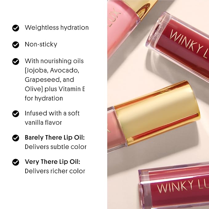 Winky Lux Swoon Very There Lip Oil - Hydrating Nude Brown Tint with Jojoba Oil, Non-Sticky Glossy Lip Oil, Natural Beige Gloss for Juicy Lips & Soft Vanilla Scent