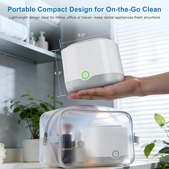 Ultrasonic Retainer Cleaner, 45kHz Retainer Cleaner Machine 4000mAh for Denture, Night Guard, Mouth Guard, Aligner, Brace 24W Dental Cleaning Pod with 4 UV Lights, 200ml Multiple Cleaning Modes