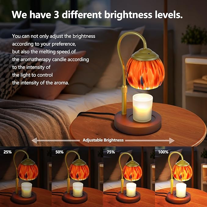 Red Glowing Candle Warmer Lamp with Timer - Adjustable Height & 4 Dimming Levels, Festive Fall Decor for Home, Kitchen, Office | Holiday Gifts for Women