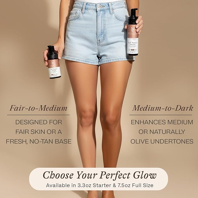 Self Tanner Tanning Mousse Kit - USA Made with Natural & Organic Ingredients, Self Tanner Mousse and Mitt, Tan Kit, Fake Tan Tanning Foam, Fair to Medium, Sunless Tanners Best Sellers