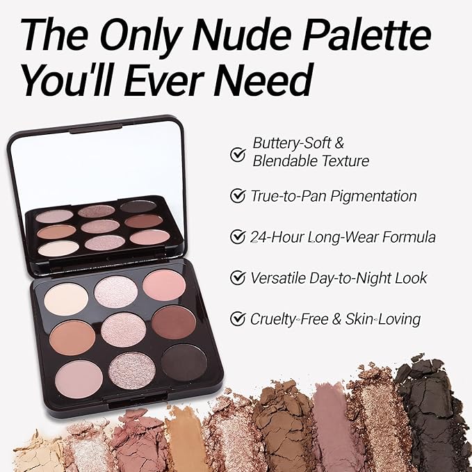 Erinde 9 Colors Nude Eyeshadow Palette, Warm Brown Neutral Eye Shadow Makeup Palette with Mirror, Highly Pigmented Matte Shimmer & Glitter Eyeshadow Long Lasting Blendable for Daily Natural Look