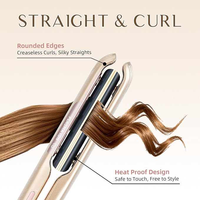 RUCHA 1 Inch Flat Iron Hair Straightener, 30S Fast Heating Ceramic Hair Straighteners for Women, Plasma Ions Hair Straightener and Curler Get Frizz-Free, Mini Hair Straighteners for Travel, Gold