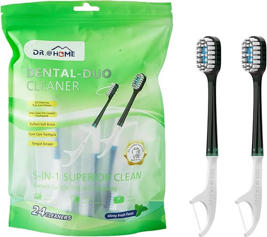 Disposable Travel Toothbrush on The go, Oral Care Set, Prepasted Mini Toothbrush 5 in 1 (Mint Paste+ Soft Bristles+Flosser+Pick+Tongue Scraper) | Individually Wrapped (48 Count - 2 Pack)