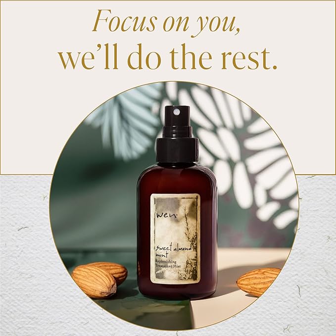 WEN by Chaz Dean Replenishing Treatment Mist - Hydrating Hair Mist, Hair Oil Spray, Weightless Hair Shine, Frizz Control Spray for Wavy, Curly or Straight Hair - Sweet Almond Mint, 6 Fl Oz (Pack of 1)