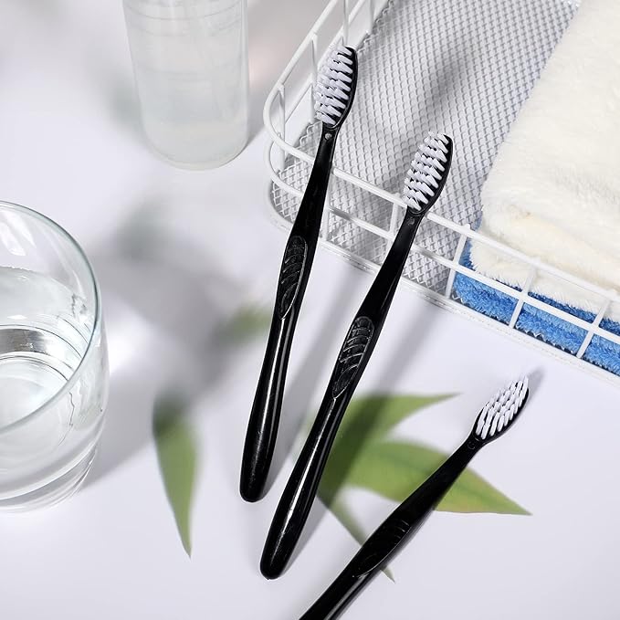 Tessco 500 Pcs Disposable Toothbrushes Individually Wrapped Soft Bristle Tooth Brush Set Travel Toothbrushes Bulk for Adults Oral Hygiene Dental Care Camping Guestroom Hotel(Black)
