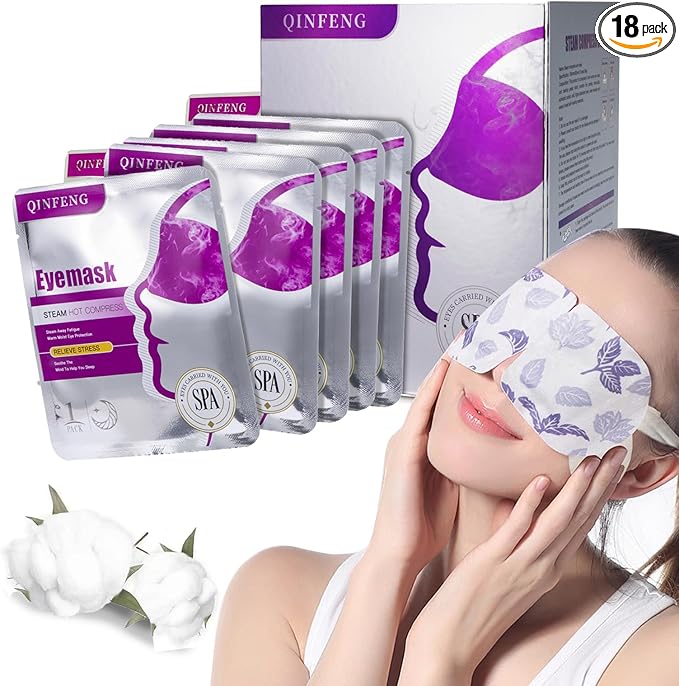 QINFENG 18 Packs Steam Eye Mask for Dry Eyes Self Heating Masks Cornea Care Rest Disposable SPA Warm Compress,Eye Mask for Sleep,Stye Eye Treatment,Reduce Eye Fatigue Travel Essentials(Unscented)