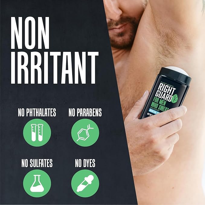 Right Guard Plant-Based Antiperspirant with Aluminum Sweat Blockers Invisible Solid Mens Deodorant, Mountain Fresh Scent, 2X Sweat Protection, 72HR Odor Control, for Sensitive Skin, 2.6 oz, 3pk