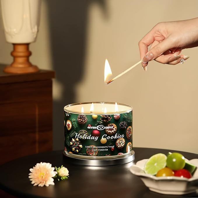 4EVER Scented Candles | 4-Wick 18oz Soy Wax Candle | Up to 50Hrs Clean Burn | Aromatherapy Candles for Home Scented | Gifts for Women & Mom, Holiday Cookies