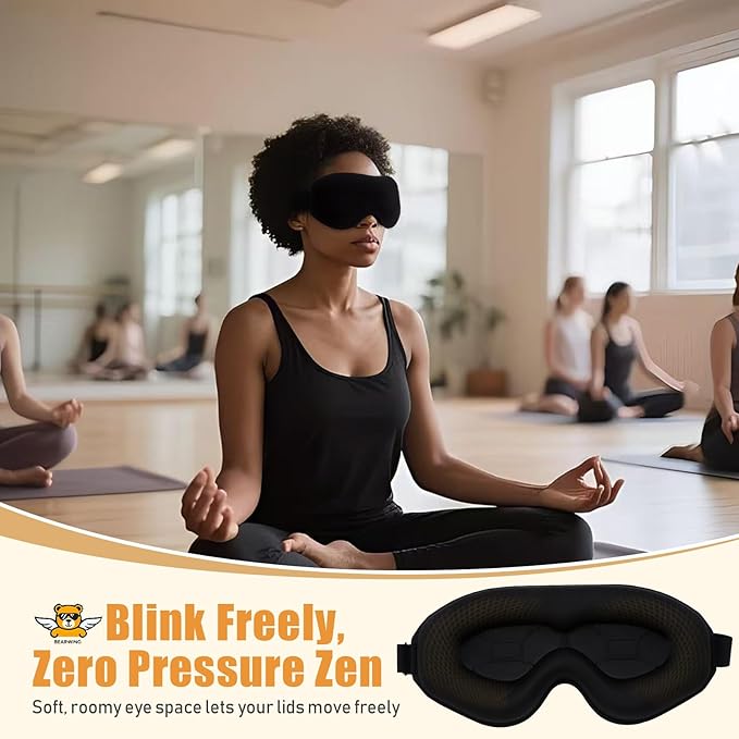 BEARWING 100% Light Blocking Sleep Mask, Only 0.73oz Light Comfortable 3D Contoured Memory Foam, Blink Freely Eye Masks for Sleep, Travel, Nap, for Men Women Side Sleeper, Black