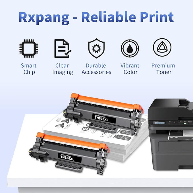 RXPANG TN830XL Toner Replacement for Brother TN830 TN830XL Toner to Use with HL-L2460DW HL-L2405W HL-L2400D HL-L2480DW DCP-L2640DW MFC-L2820DW MFC-L2900DW Printers (2 Black)