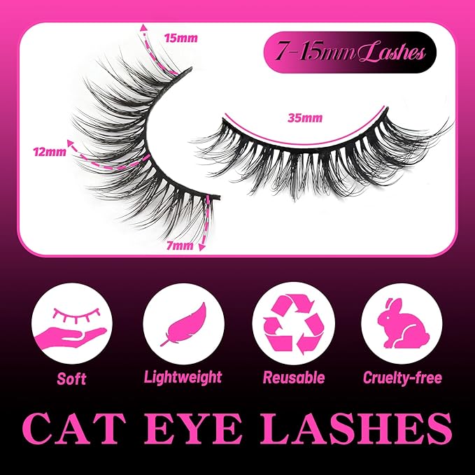 Veleasha Lashes Wispy False Eyelashes 100% Handmade Eyelashes Natural Look Fake Lashes Lightweight Lashes with Soft Cotton Band 5 Pairs Pack (G2-Black Cotton Band)