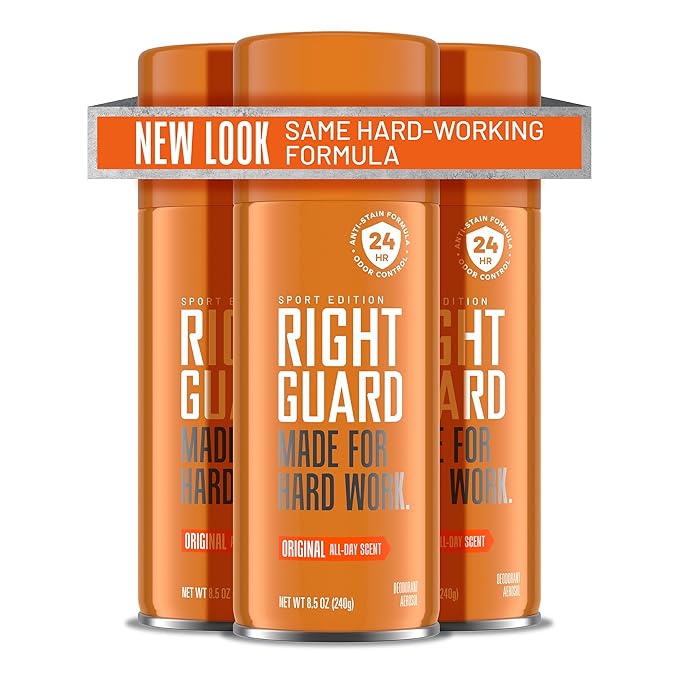 Right Guard Sport Original Scent Deodorant Spray - Aluminum Free Protection Spray Deodorant For Men, Blocks Sweat, 24-Hour Odor Protection, Anti-Stain, & Long-Lasting, 8.5 oz (3 Pack)