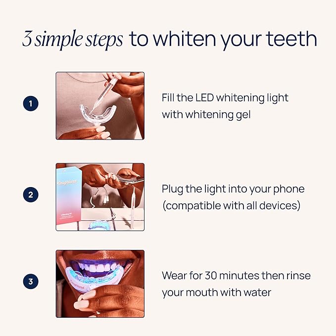 Laughland Sensitive Teeth Whitening Kit, Phone-Powered LED Mouthpiece & 3 Whitening Gel Syringes, Sodium Bicarbonate, Aloe Vera & Mint, Gentle Formula, at-Home Dental Care, 6+ Treatments