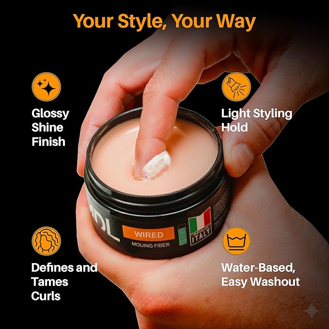 MY DE LUCA WIRED Molding Fiber Hair Wax for Men, Light Hold Pomade with Glossy Shine, Water-Based Hair Styling Product for All Hair Types, Flexible Definition and Smooth Finish, Made in Italy, 100ml
