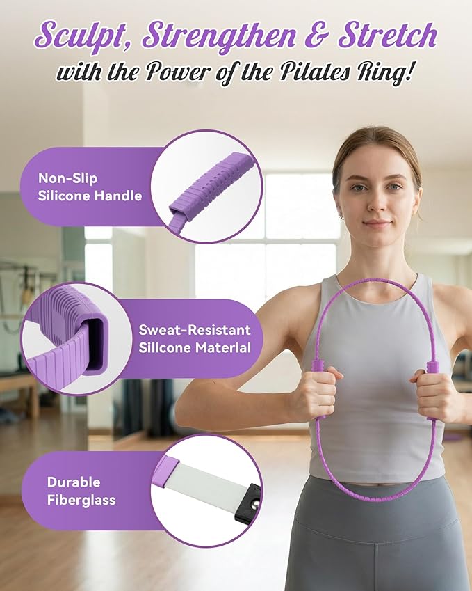 Pilates Ring Set, Home Pilates Kit for Women Pilates Equipment Ring and Ball Set Magic Circle Hoop with 5 Resistance Bands Compact Toning Fitness Essentials Starter Set Accessories