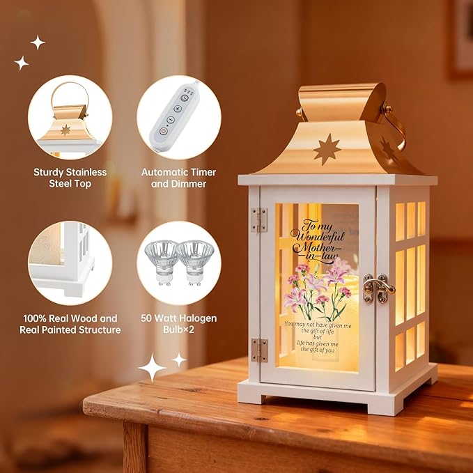 Mother in Law Gifts - Candle Warmer Lamp with Timer Dimmer, Heartfelt Wax Melter Lantern for Mother in Law Birthday Mothers Day Christmas