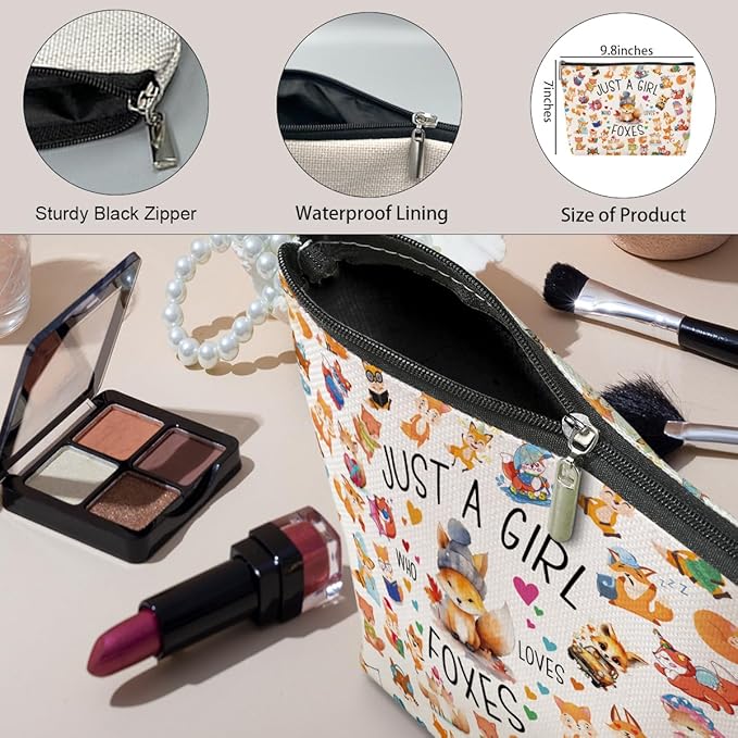 A Girl Loves Foxes Fox Gifts Fox Stuff Foxes Decor Cosmetic Bag Nurse Appreciation Graduation Christmas Birthday Gift Makeup Bag Funny Friendship Gifts for Women Best Friend Mom Teen Girls Sister