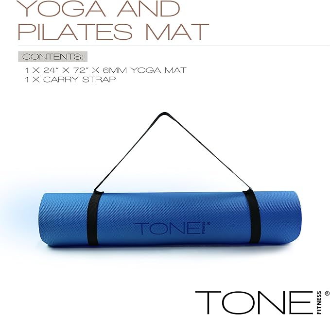 TONE Fitness Yoga Mat 1/4" Thick Non Slip Exercise & Pilates Mat for Home Workouts with Carrying Strap | Multiple Options
