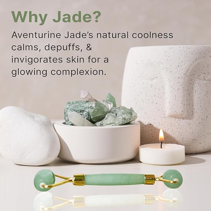 Beauty by Earth Jade Roller for Face - Smoothes Fine Lines & Wrinkles, Face Massager Skin Care Tools with Small Eye Roller for Puffy Eyes, De-Puffing & Firming Facial Tool, Self Care Gifts for Women