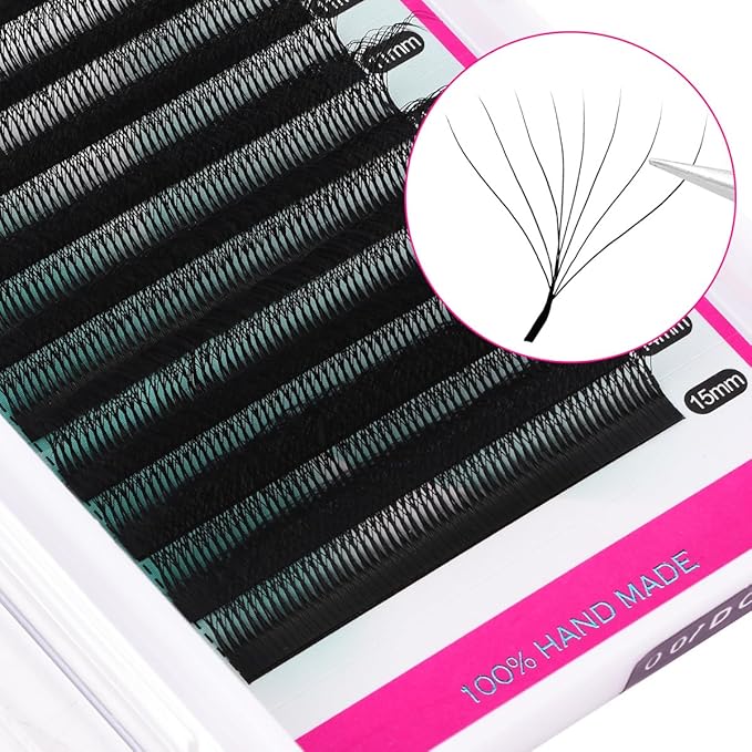 8D W Shape Eyelash Extension Premade Fans Volume Lash Extension Easy Fanning False Lashes Matte Black Volume Premade Cluster W Lashes(0.07-D-8-15mm）