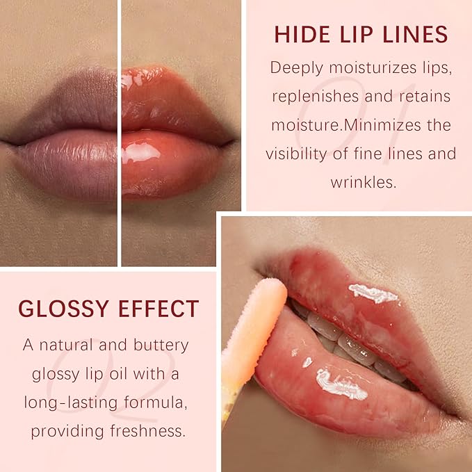 Lip Oil, Moisturizing Lip Glow Oil, Transparent Tinted Moisturizing