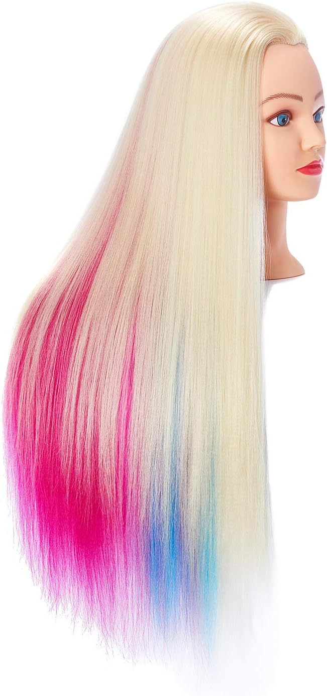 Hairingrid 26"-28" Mannequin Head for Hair Styling Training - Manikin Cosmetology Doll With Synthetic Fiber Hair and Free Clamp Holder (Multicolor)