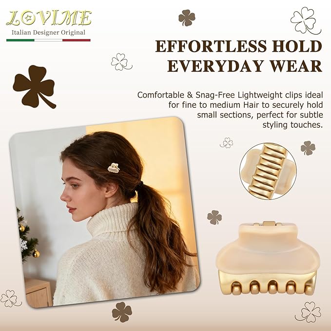 1.2" Mini Claw Clips for Women Girls - Minimalist Double-Layer 18K Gold Painted Hair Clips for Thin Short Hair, Small Non-Slip Luxury Hair Accessories for Daily Face Wash & Makeup, Beige