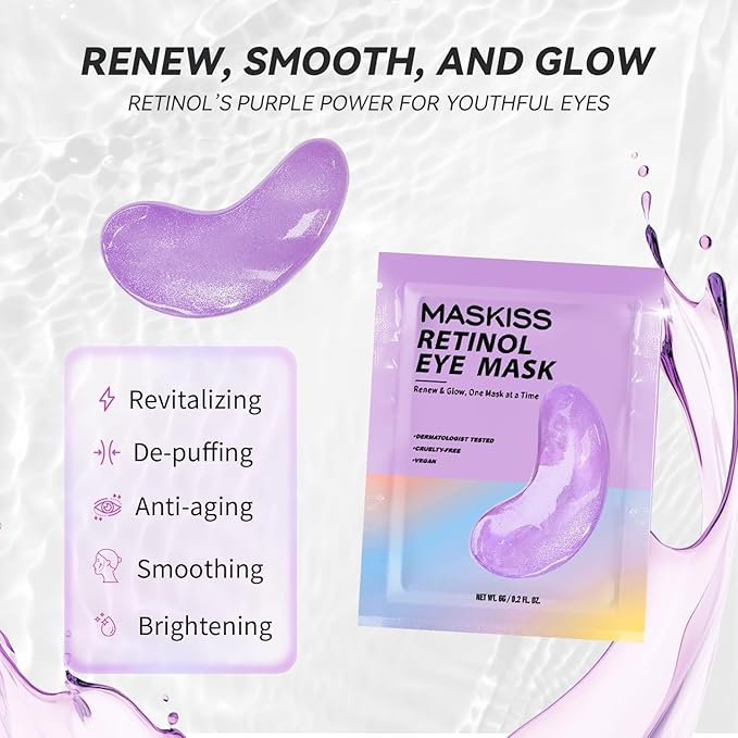 Maskiss Retinol Under Eye Patches (24 Pairs), Purple Eye Masks for Dark Circles, Puffy Eyes & Wrinkles, Firming Collagen Eye Patches, Vegan Cruelty-Free Skincare Gifts for Her