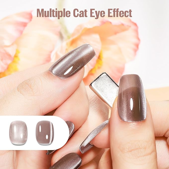 Cat Eye Nail Polish 15ml Quick Drying Nail Polish with Magnet Regular Champagne Cateye Air Dry Oil-Base Glossy Magnetic Nails Polish Non Gel DIY Nail art Home Salon
