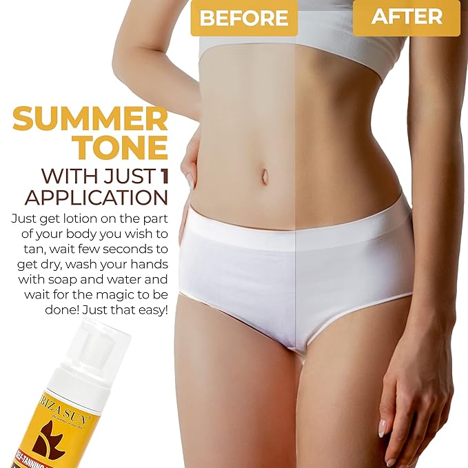 Ibiza Sun Self-Tanning Mousse – Organic DHA + Aloe Vera – Quick Dry, Paraben-Free, Vegan & Cruelty-Free – Natural-Looking Tan for Face & Body