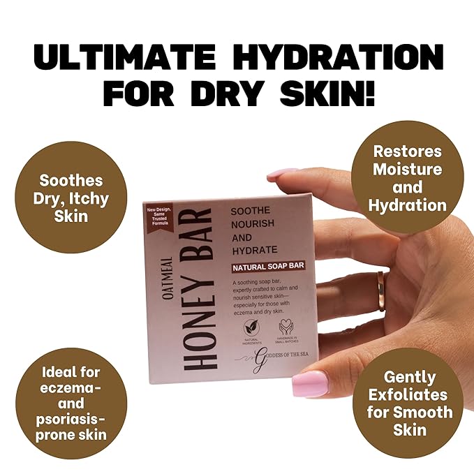 Oatmeal & Honey Bar – Natural Soap for Eczema, Dry & Sensitive Skin | Moisturizing & Soothing Relief | Handmade with Organic Oats, Honey & Shea Butter | Gentle & Vegan (1)