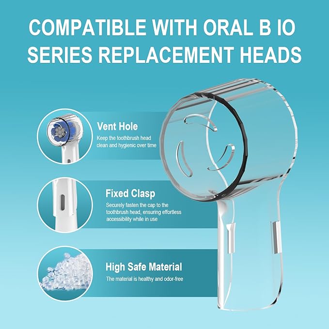 6 Pack Toothbrush Dustproof Cover Compatible with Oral B iO Ultimate Clean Gentle Care Replacment Heads and iO Series 3 4 5 6 7 7G 8 9 Electric Toothbrush, (Transparent+Cyan)