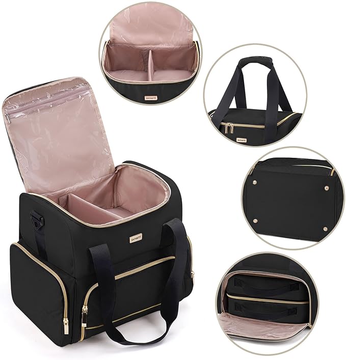 BAFAMYE Large Makeup Travel Cosmetic Bag with 2 Removable Case, Double Layer Big Travel Make Up Organizer Case, Toiletry Bag for Women, Train Cases Bags
