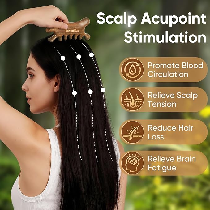 6-in-1 Gua Sha Tool for Face & Body – Valentines Day Gift, Green Sandalwood Massage Comb, Lymphatic Drainage, Wooden Scalp Massager, Jaw Lifting & Nose Sculpting, Head Massage Comb