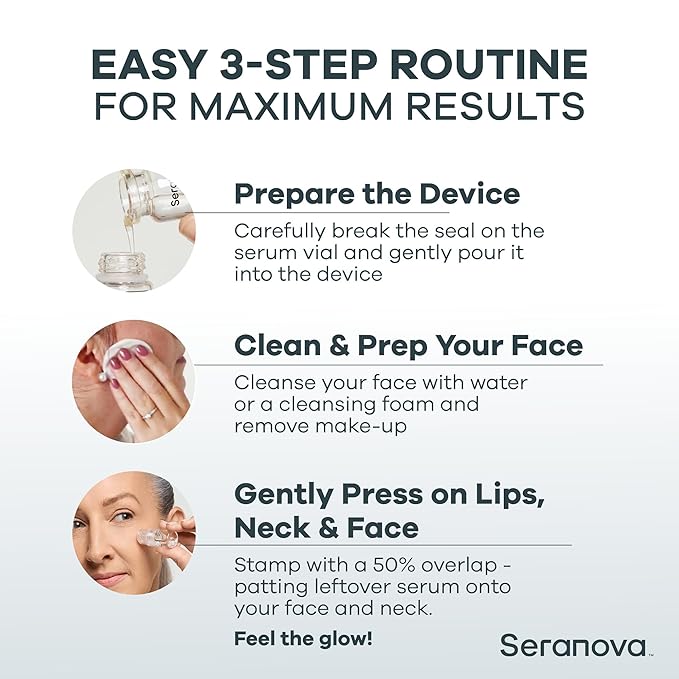 Seranova Micro Infusion System for Face & Neck 0.05mm Stamp with Hyaluronic Acid & Collagen Peptide Serum for Firmer Smoother-Looking Skin, Easy 5-Minute At-Home Skin Care Application - 3 Month Supply