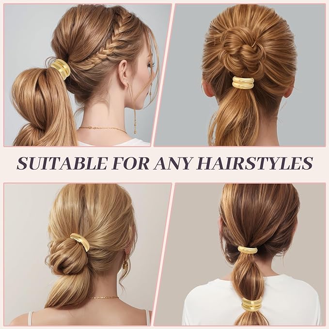 3PCS Metal Hair Tie For Women,Gold Cuffs,Metal Geometric Gold Hair Ties, Hair Accessories Stretchy and Non-Damage Ponytail Holders,Ponytail Cuff Hair Bands For Hair Styling (SET1)