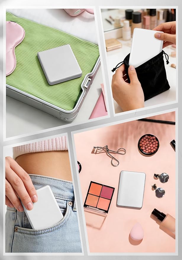 Compact Mirror, Rechargeable 30X Magnifying Mirror with 3 Lighting Modes & Dimmable Brightness, Portable Travel Makeup Mirror with Light, Essentials for Travel, Pocket, Purse, Gifts for Women White
